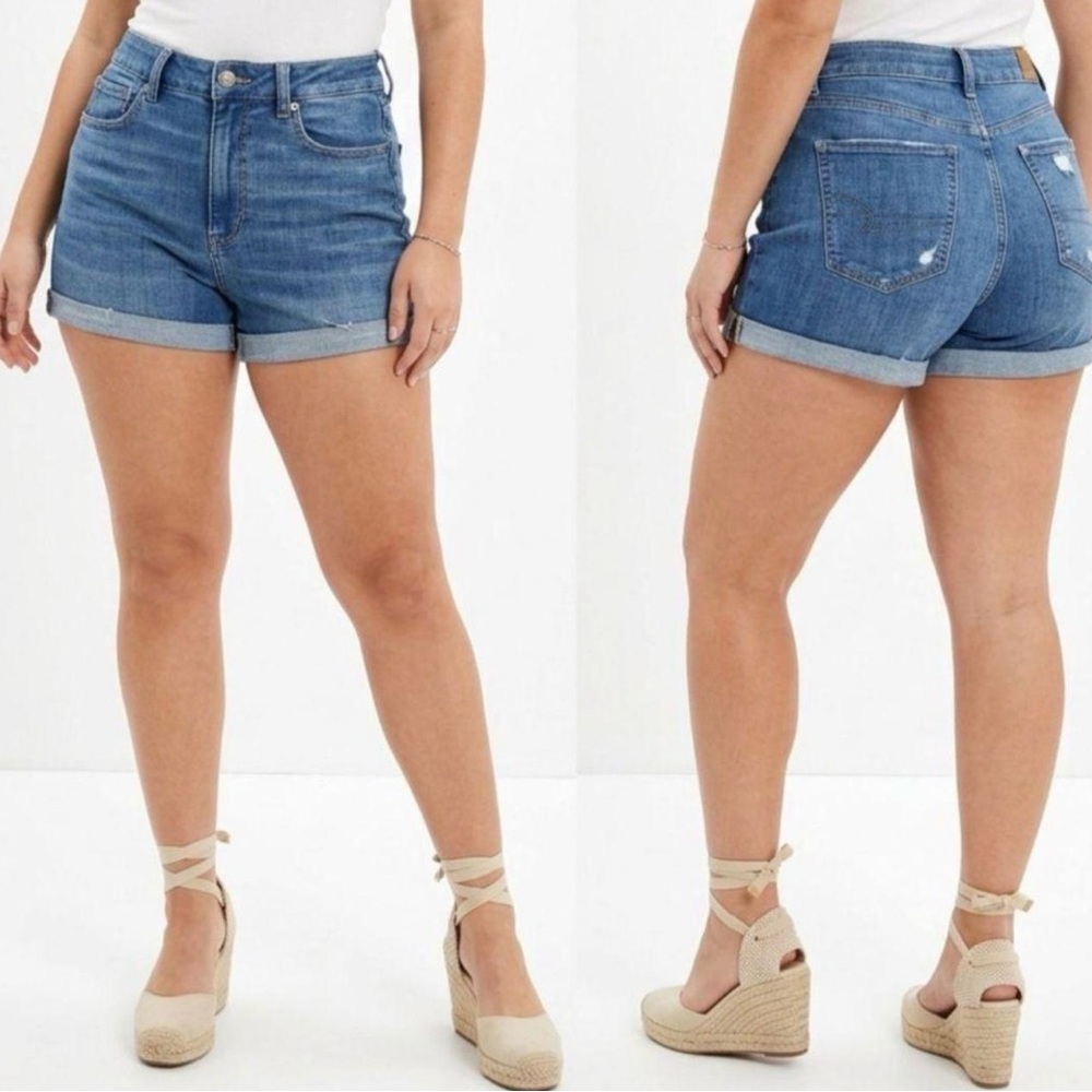 American Eagle High-Rise Blue Denim Roll-Cuff Women's Shorts SZ:6
